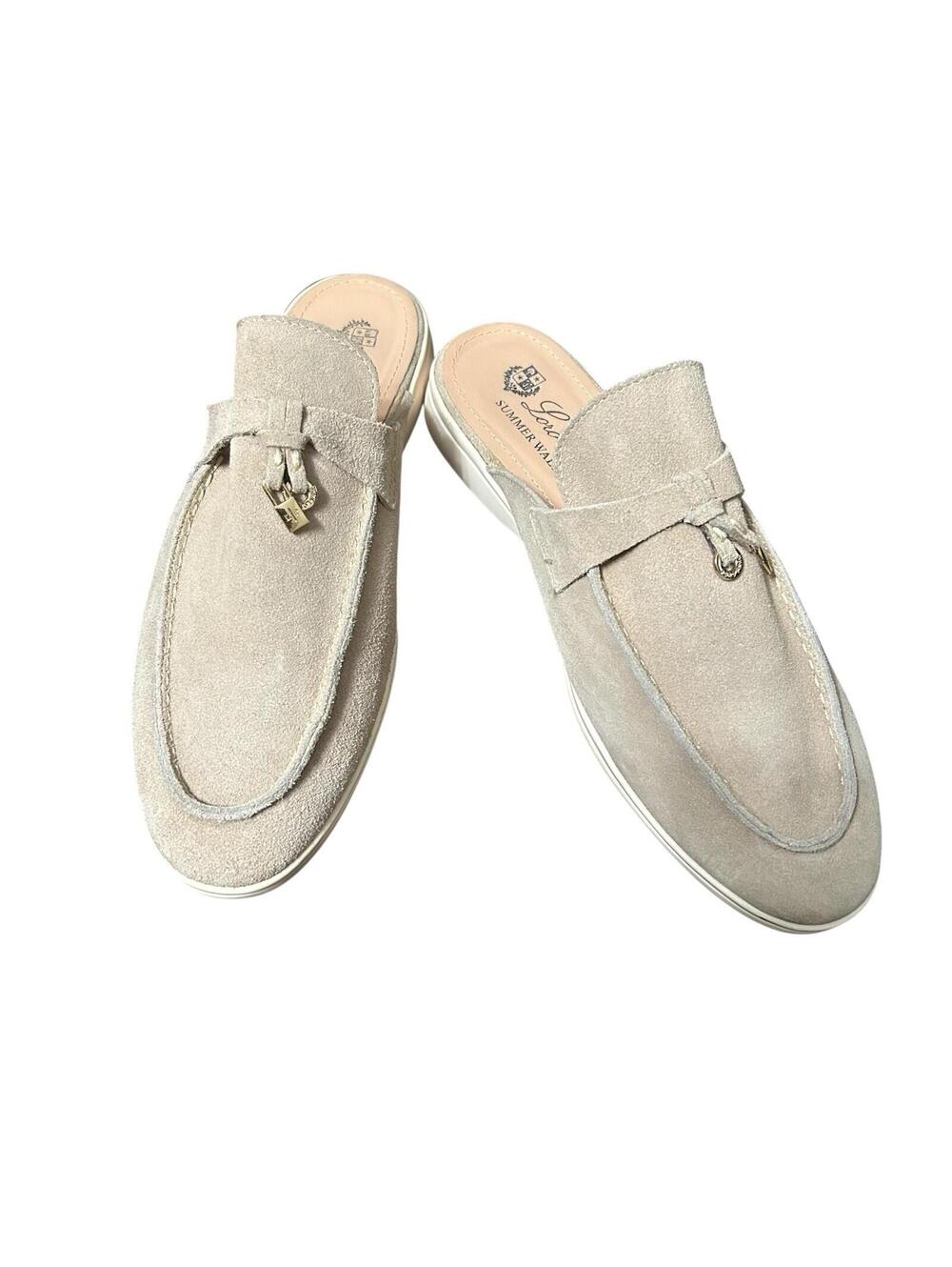 Loro Piana Summer Walk Babouche Suede Mule Loafers Beige Slip On Womens 9